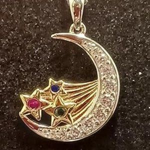 Crescent Moon & Star Necklace with Cubic Zirconia Shooting Star